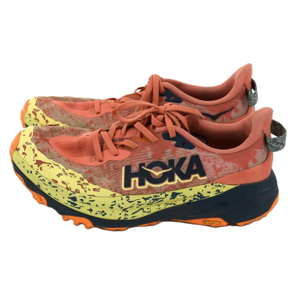 Hoka Speedgoat 6 Trail Running Shoes Mens 8.5 Orange Yellow Good Vibram Soles